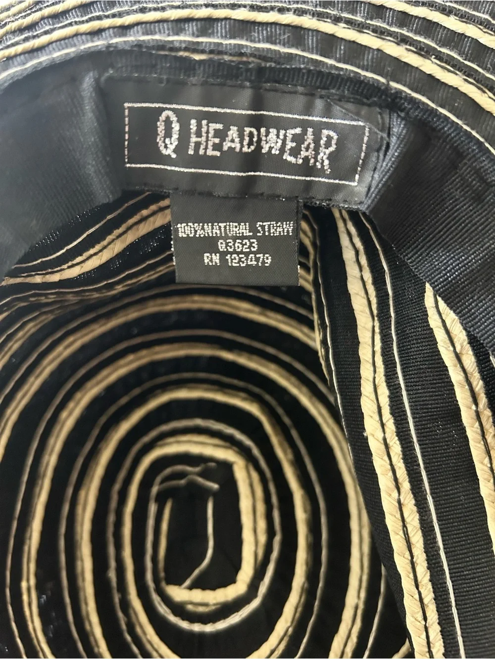 Striped Wide-Brim Sun Hat in Black and Natural